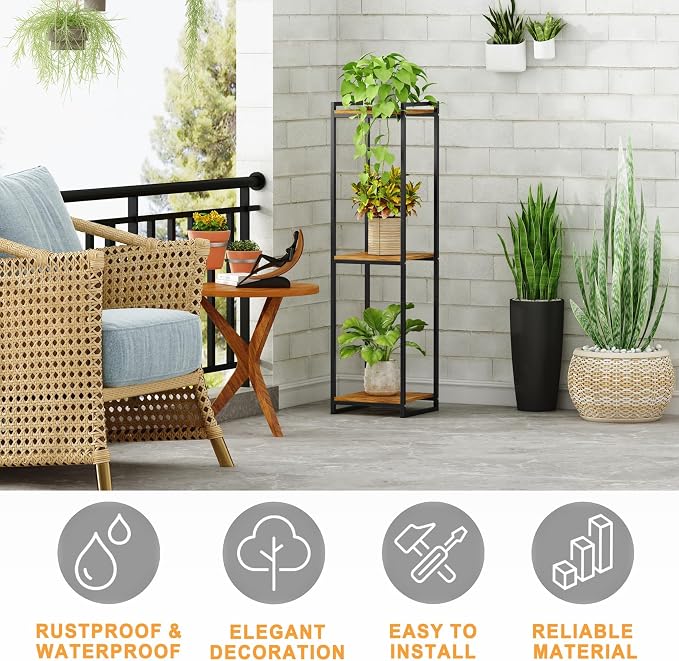 3-Tier Plant Stand Indoor, Rustic Brown - Image 3