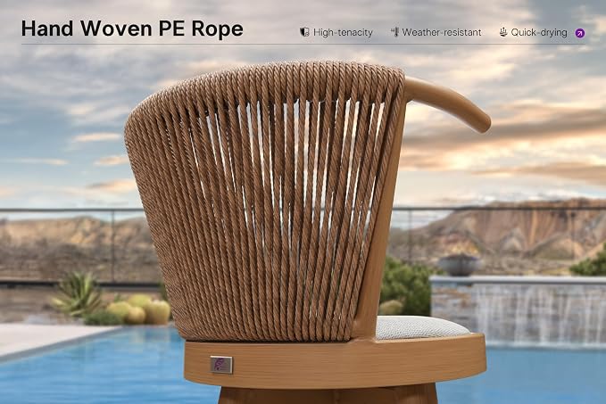 PURPLE LEAF Swivel Outdoor Bar Height Stools Set of 4 Modern Wicker Bar Chairs - Image 5
