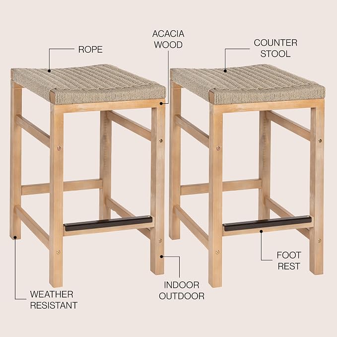 JONATHAN Y CSL1201A-SET2 Armand 25.6" Modern Coastal Backless Acacia Wood - Image 4