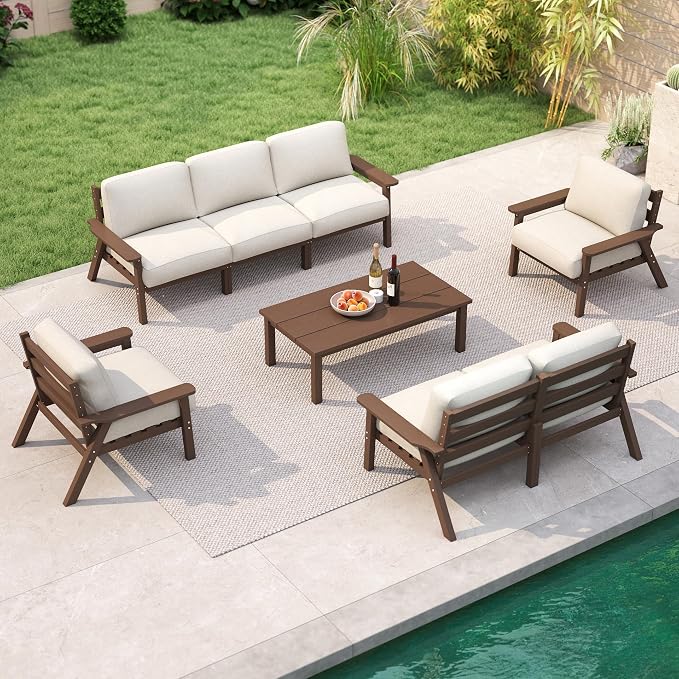 7 Piece Patio Furniture Set, HDPE Outdoor Sectional by PatioKingdom