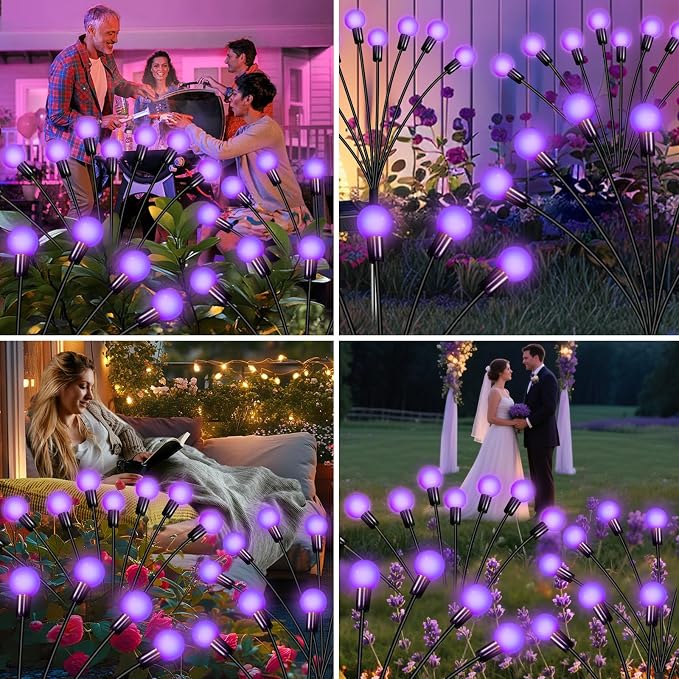 Solar Garden Lights Outdoor, 4 Pack Firefly Swaying Lights Purple, Waterproof 4 - Image 7