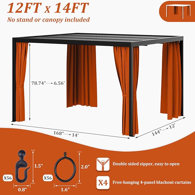 Gazebo Universal Replacement Privacy Curtain, 4-Panels Sidewall Curtains - Image 2