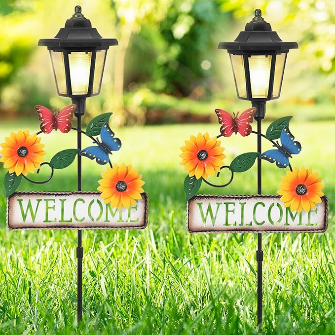 Lewondr Solar Garden Lights Butterfly, 37.4 Inch Solar Lamp Post Light by Lewondr