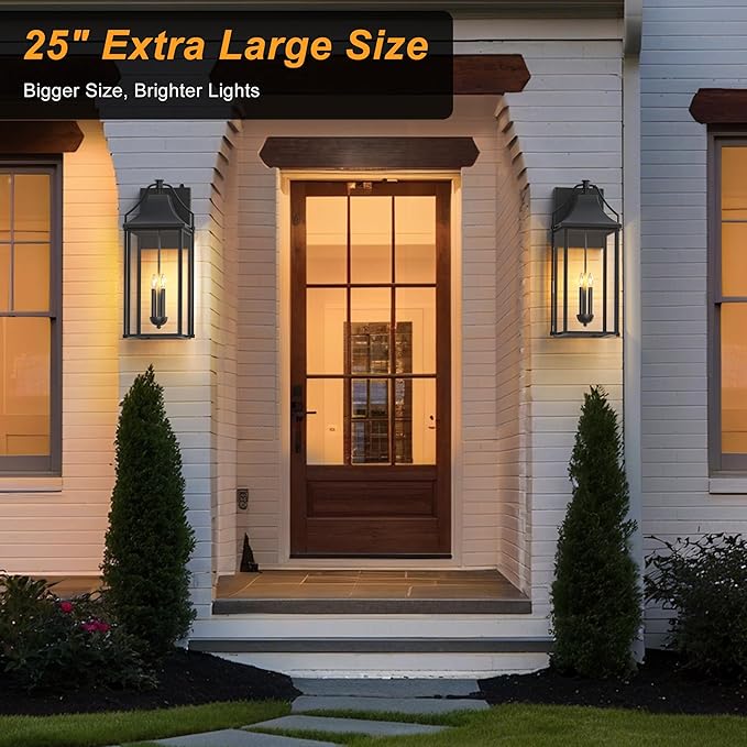 25-INCH Dusk to Dawn Outdoor Wall Light, Large Size Waterproof Patio Lanterns - Image 2