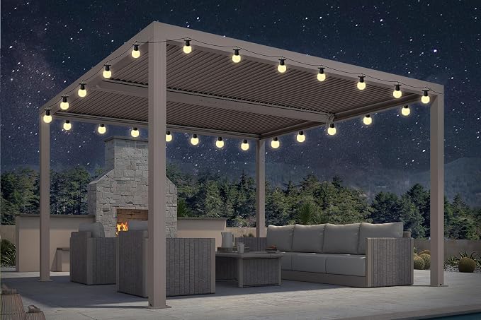 PURPLE LEAF 12' × 12' Outdoor Louvered Pergola, Retractable Patio Hard Top by PURPLELEAF