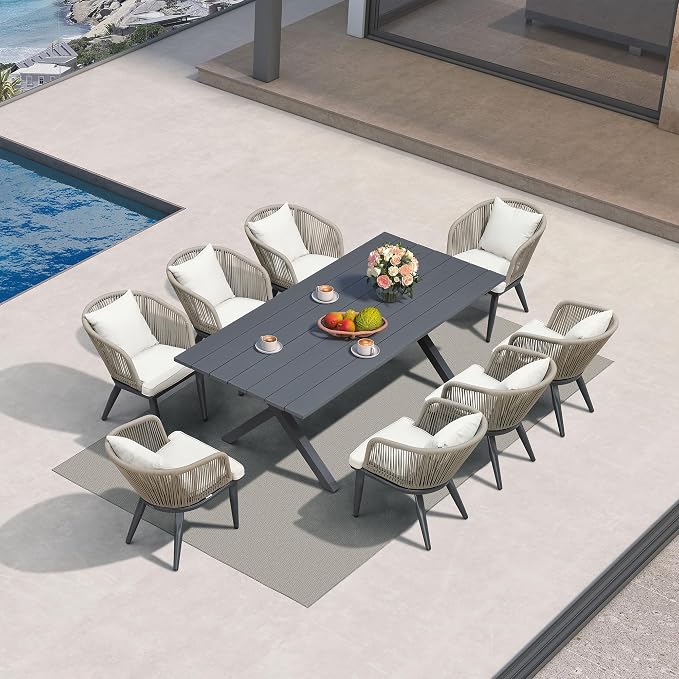 PURPLE LEAF 9 Pieces Patio Dining Set Wicker Outdoor Furniture Rectangular - Image 2