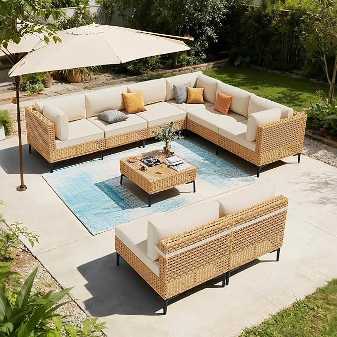 ABCASA Patio Furniture Set, Boho Patio Conversation Set Sectional Sofa by ABCASA