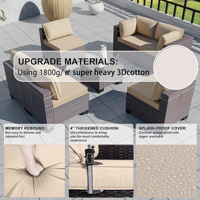 Kullavik 7 Pieces Outdoor Patio Furniture Set PE Wicker Rattan Sectional Sofa - Image 2