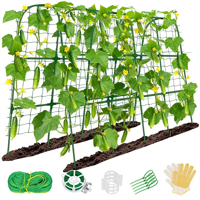 Cucumber Trellis for Raised Bed, Metal Arch Plant Support, Vegetables Trellis by Sunwinx