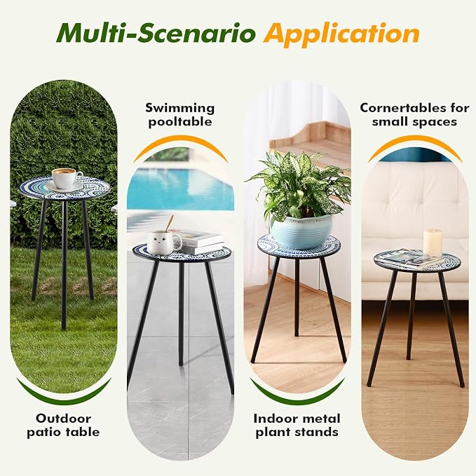 1 Pack Metal Outdoor Side Table Small Outside Round End Table - Image 6