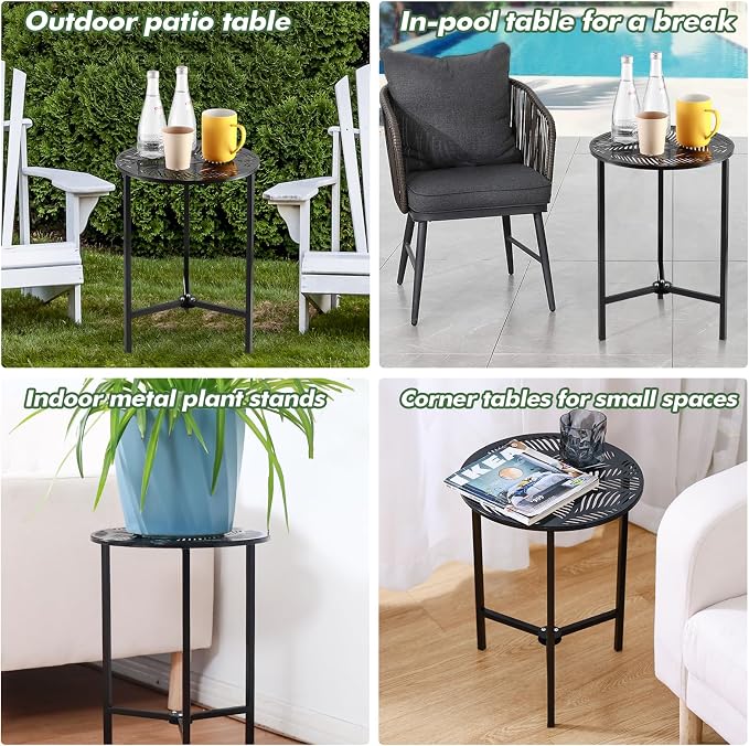 Party Zealot 1-Pack Small Round Metal Side Tables, 13-Inch Black Outdoor End - Image 7