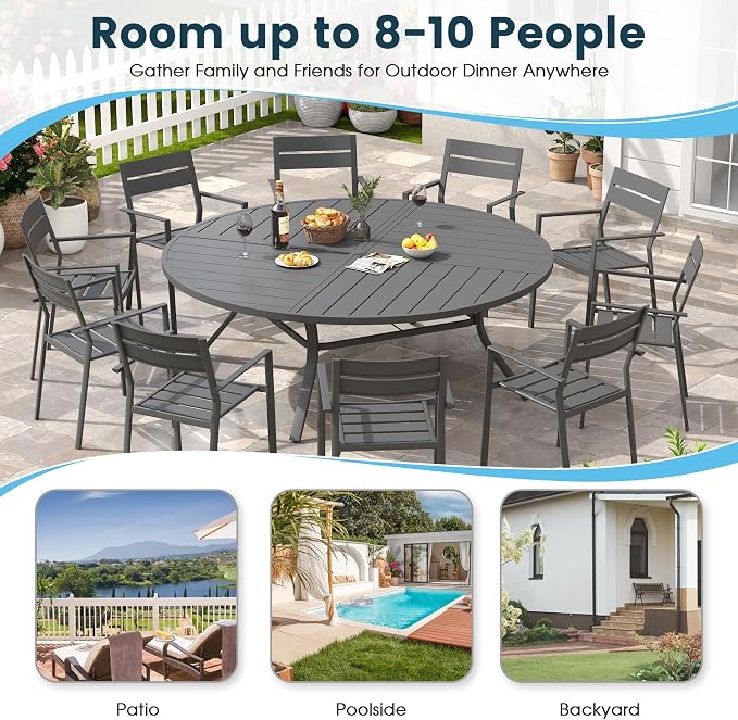 Patio Dining Table for 8-10, Round Metal Outdoor Table - Image 6