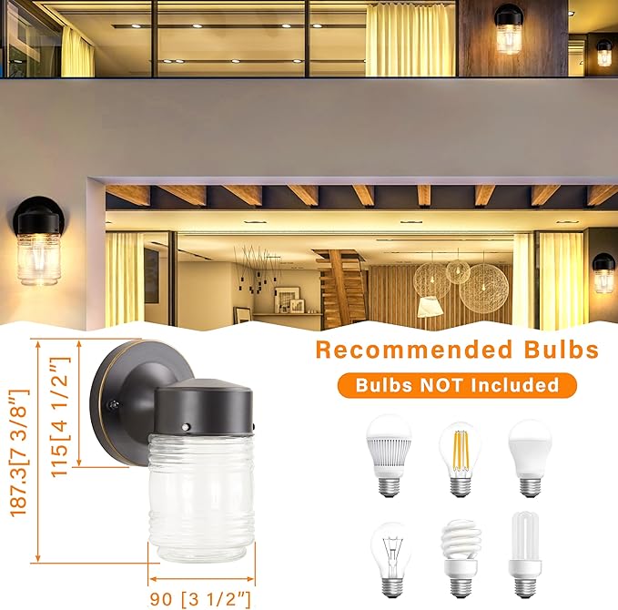 2 Pack Outdoor Wall Lantern, Exterior Waterproof Wall Sconce Light Fixtures - Image 3