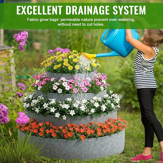 4 Pcs Plant Grow Bags 4 Tiered Strawberry Planter Tower Fabric Raised Garden - Image 5