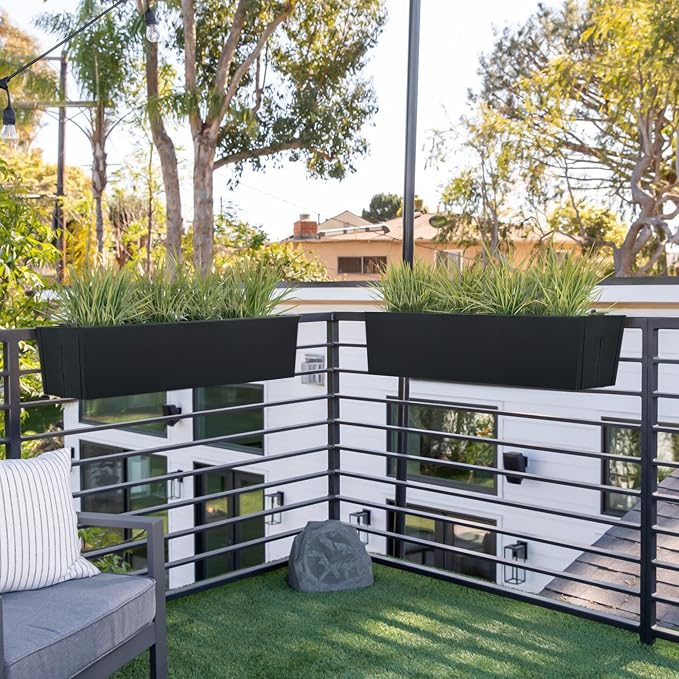 2 Pack Metal Railing Planter Box, 30 Inch Balcony Planters - Image 4