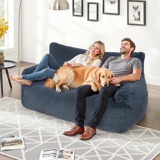 Pamapic 59" Bean Bag Chair, 2 Seat Loveseat Sofa, Ultra Soft Dutch Velvet - Image 3