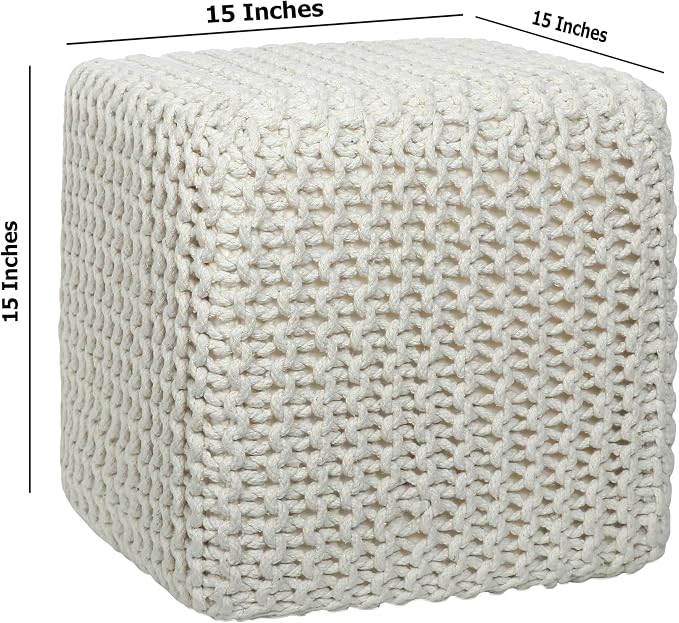 COTTON CRAFT Braided Cube Pouf - Image 3