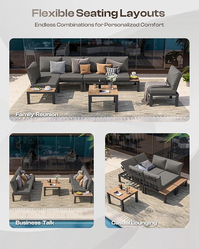Aluminum Outdoor Patio Sofa Set, 2 Seats Modular Sectional Single Seat Sofa - Image 3