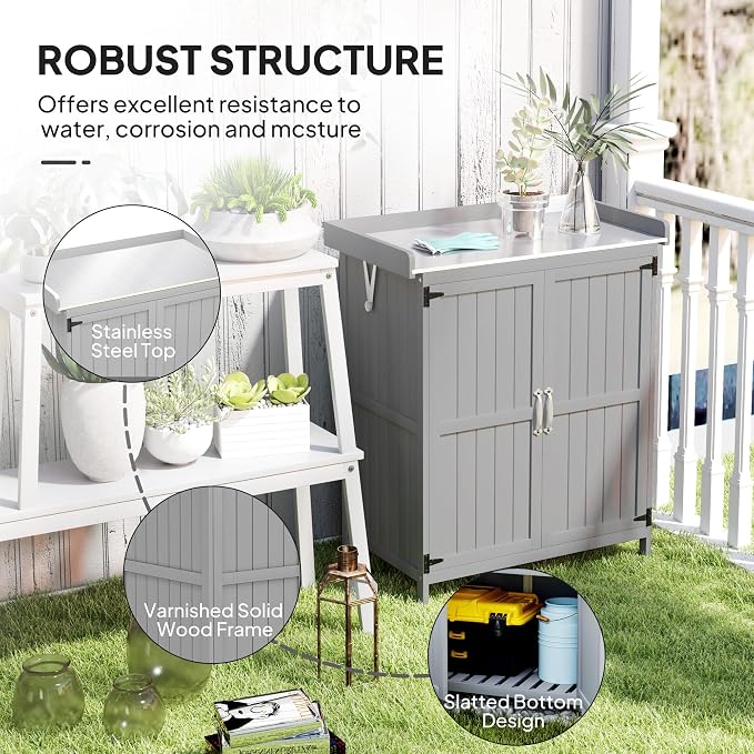 Outsunny Outdoor Storage Cabinet, Garden Tool Shed - Image 6