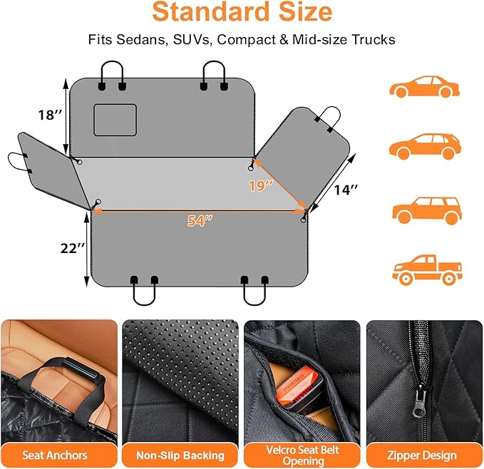 URPOWER Dog Seat Cover, 100% Waterproof Hammock 600D Heavy Duty Scratch Proof - Image 6