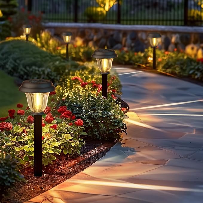 DERAYSION 8 Pack Solar Lights Outdoor, Stainless Steel Glass Solar Pathway - Image 3