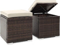 Tangkula 2 Pieces Patio Ottomans, Patiojoy Hand-Woven PE Rattan Side Table by TANGKULA