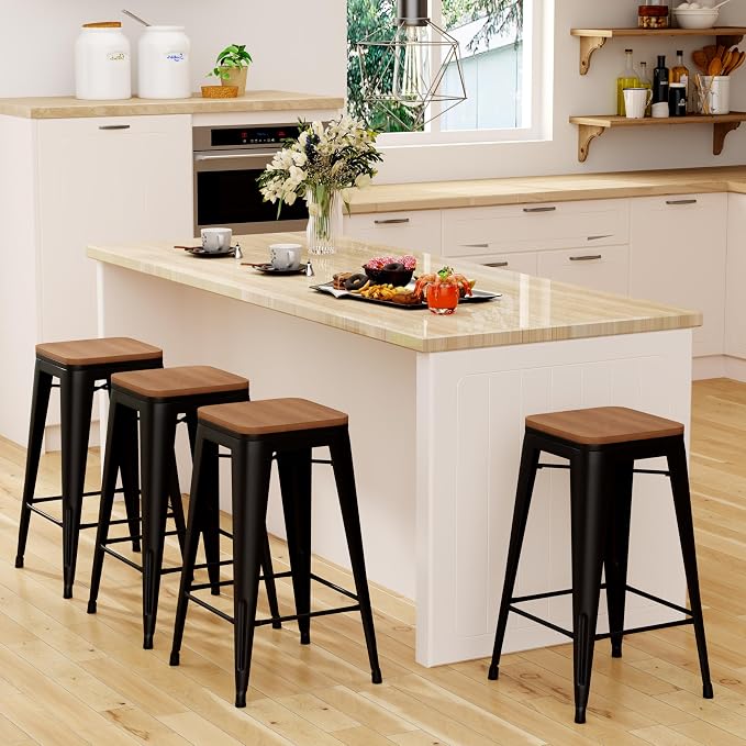 Andeworld Bar Stools Set of 2 Stackable Metal Bar Stools Industrial Bar Height - Image 6