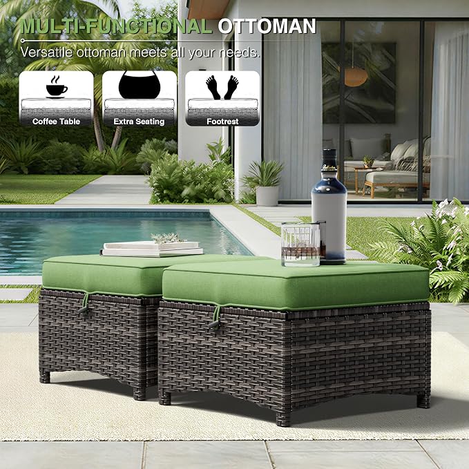 Joyside Outdoor Ottoman Set of 2, Patio Large Ottoman Foot Rest - Image 5