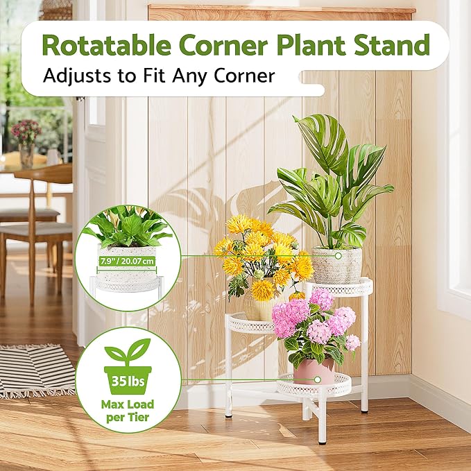 3 Tiered Tall Plant Stand Indoor Outdoor, Metral Plant Shelf - Image 2