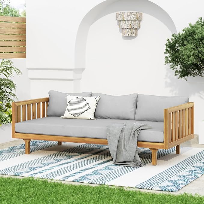 Merax Outdoor Acacia Wood Daybed, 3 Seater Day Bed Couch Sofa - Image 3