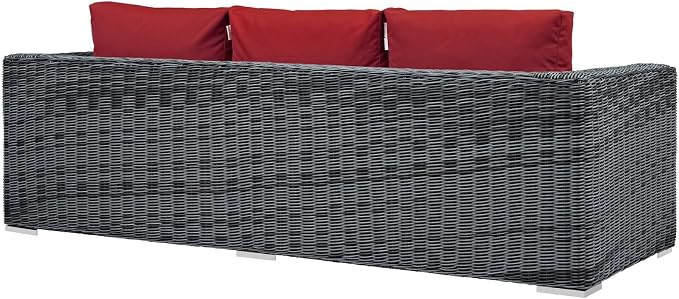Modway Summon Wicker Rattan Outdoor Patio Sunbrella Sofa in Canvas Red - Image 4