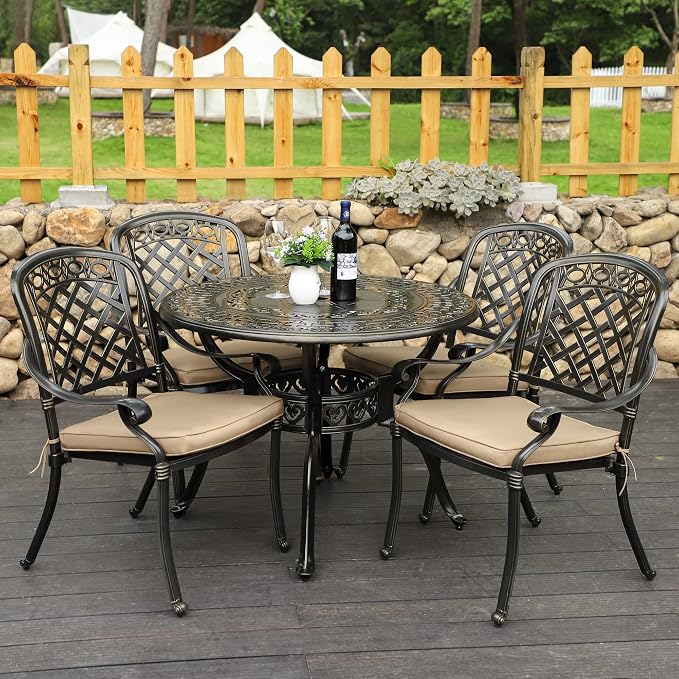 5-Piece Cast Aluminum Outdoor Patio Dining Set, All Weather Cast Aluminum - Image 7