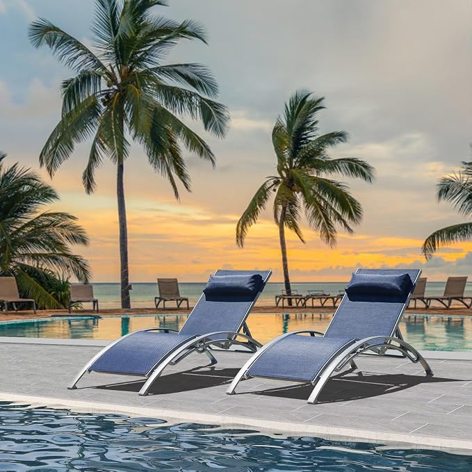 Domi Pool Lounge Chairs Set of 2, Adjustable Aluminum Outdoor Chaise Lounge - Image 7