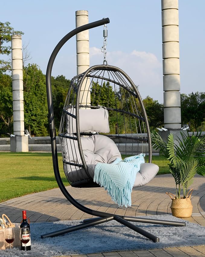 FREDEES Egg Swing Chair with Stand, Outdoor Hanging Egg Chair with Cushion - Image 9