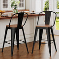 ALISH 26 Inch Industrial Bar Stools Set of 2, High Back Metal Barstools by ALISH