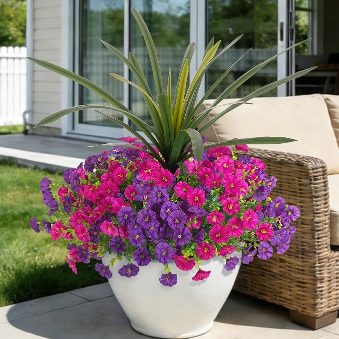 Artificial Flowers for Outdoors Fake Plants Outside, 12 Bundles Silk Morning by INXUGAOArtificialFlowers