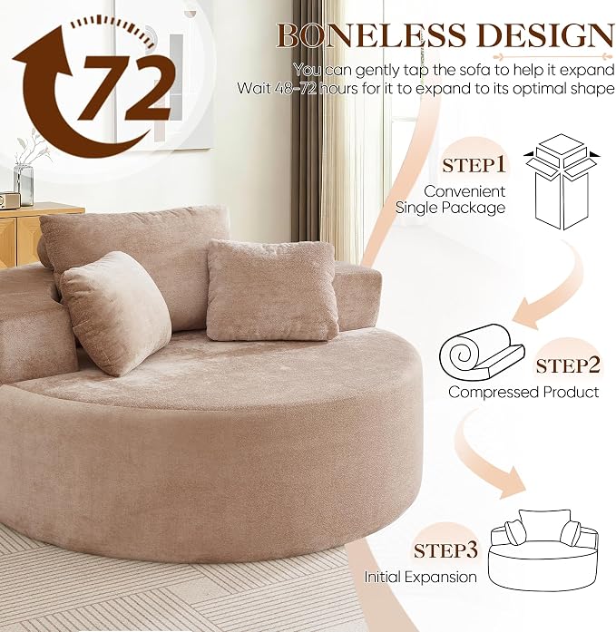 Antetek Oversized Round Chaise Longue Chair Indoor, Modern 55-inch Upholstered - Image 6