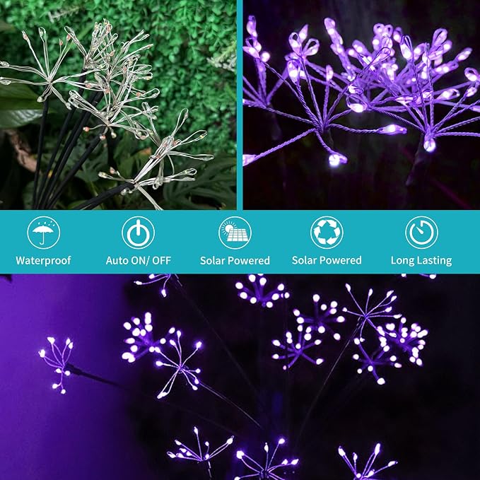 JJGoo Solar Garden Lights, New Upgraded 2 Pack Solar Swaying Starburst Light - Image 5