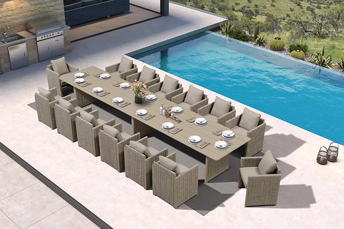 PURPLE LEAF 15 Pieces Outdoor Dining Table Set Modern Extra Large by PURPLELEAF
