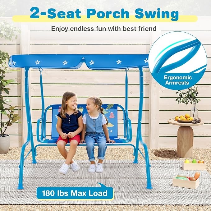 Costzon Kids Porch Swing, All-Weather Patio Swing Bench Hammock w/Adjustable - Image 3