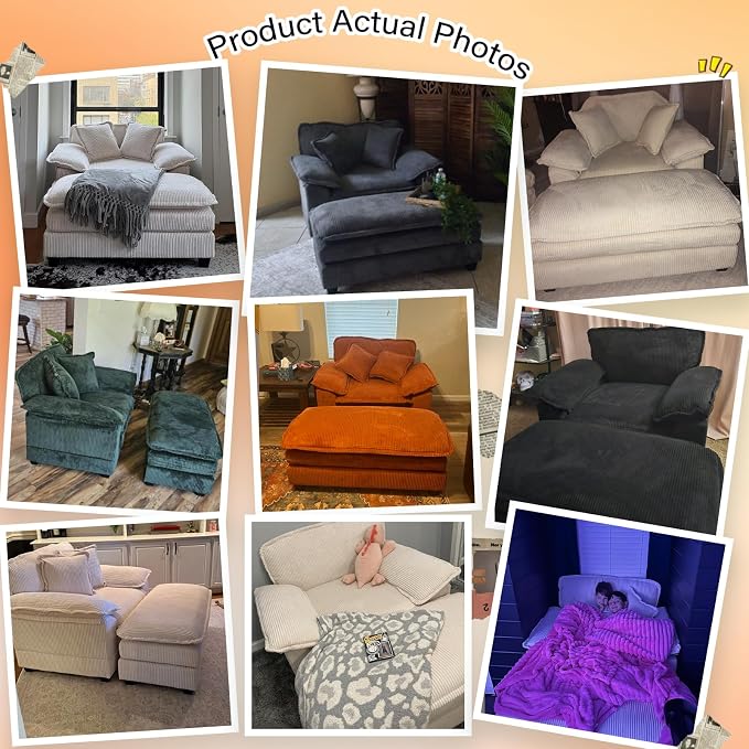 46.9" W Oversized Chair with Ottoman, Corduroy Upholstered Chaise Lounge Chair - Image 6
