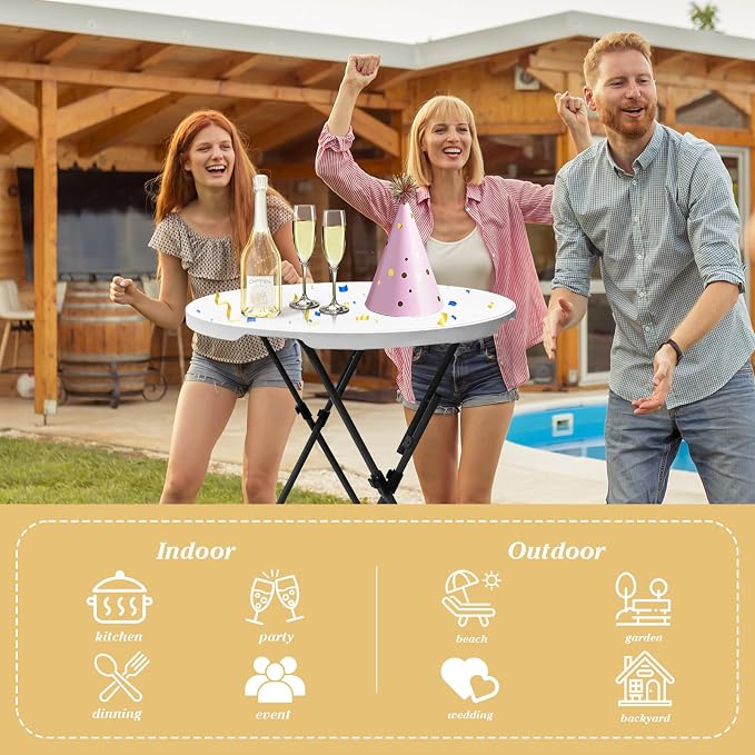 GUAGUA 32" Round Plastic Folding High Top Table - Image 7