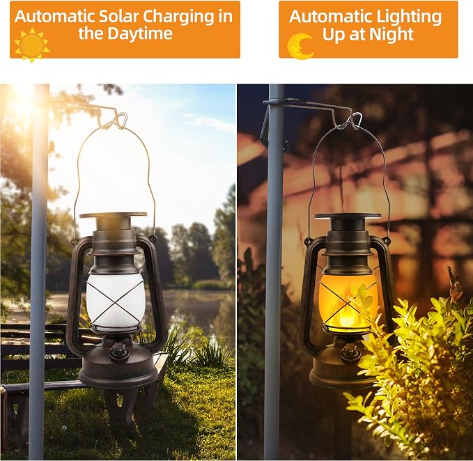 Solar Lantern Outdoor Waterproof, LED Vintage Flickering Flame Solar Lights - Image 3