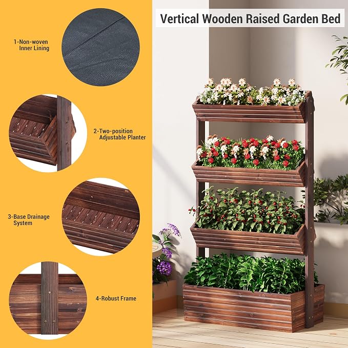 Vertical Wooden Raised Garden Bed Planters Wood Planter Kit Plant Stand Flower - Image 2