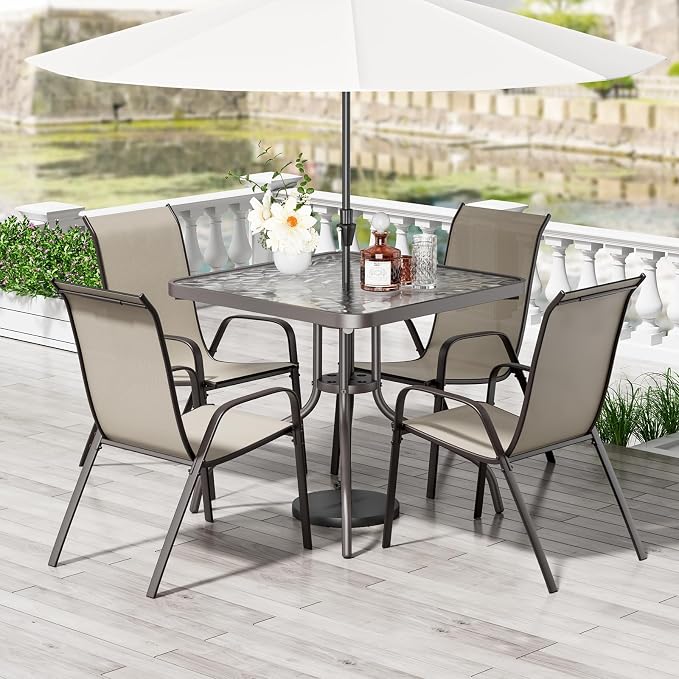 TLSUNNY Patio Dining Set 5 Pieces, All Weather Outdoor Furniture W/30"X 30" by TLSUNNY