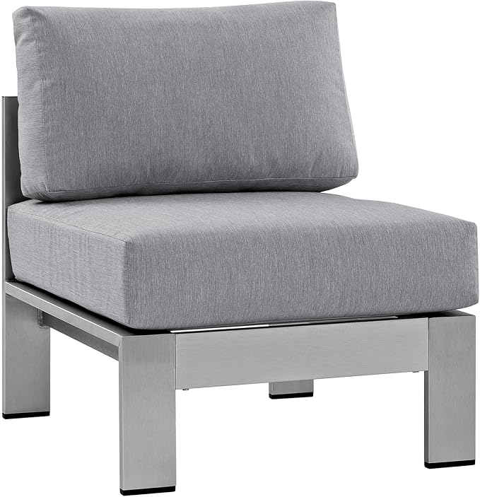 Modway Shore 6-Piece Aluminum Outdoor Patio Sectional Sofa Set in Silver Gray - Image 6