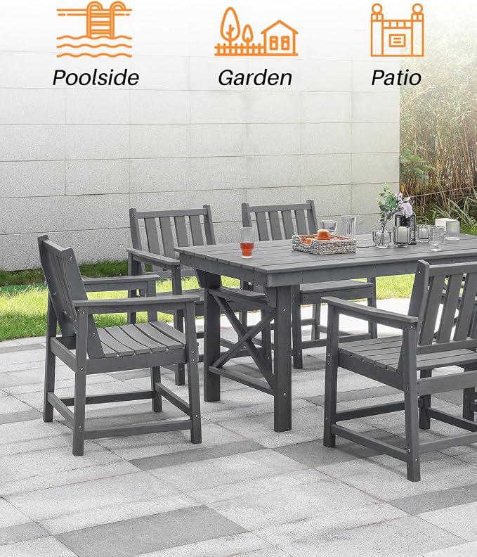 7 Pieces HDPE Outdoor Dining Set, Patio Dining Set - Image 6