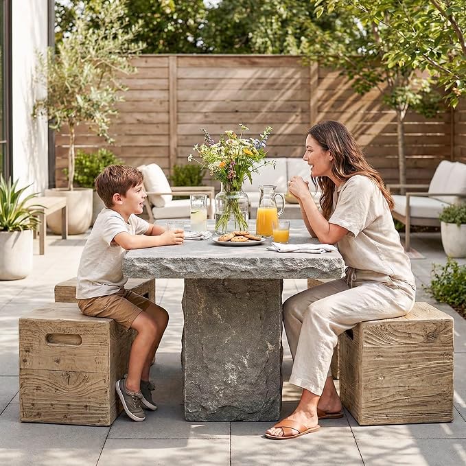 COSIEST Wooden Outdoor Side Table, Square MgO Concrete End Patio Side Table - Image 7