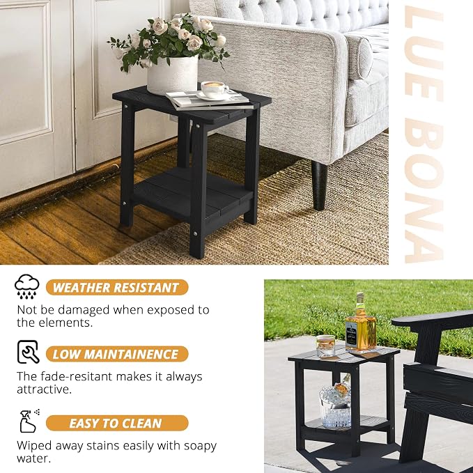 LUE BONA Adirondack Outdoor Side Table, 2-Tier Black HDPS Patio End Table - Image 7