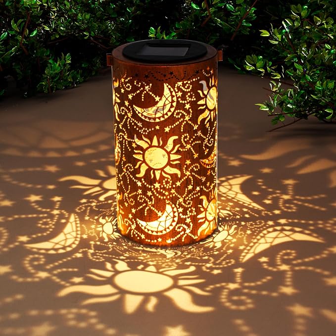 Solar Lanterns Outdoor Hanging Lantern Lights, Sun Moon Metal Decor - Image 2